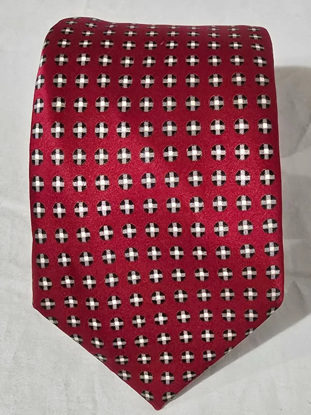 Dolcepunta Hand Made in Italy 100% Silk Necktie - Red White Black Dots